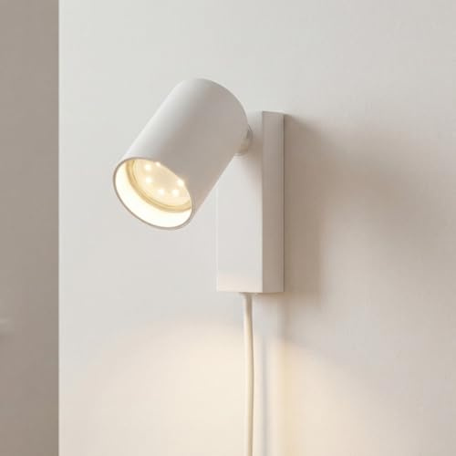 Licht-Erlebnisse Wandlampe mit Schalter und Stecker, Wandleuchte GU10, Weiß-Gold, verstellbar, zielgerichtet, Schlafzimmer, Wohnzimmer, Spot, Strahler, Wandlampe schwenkbar