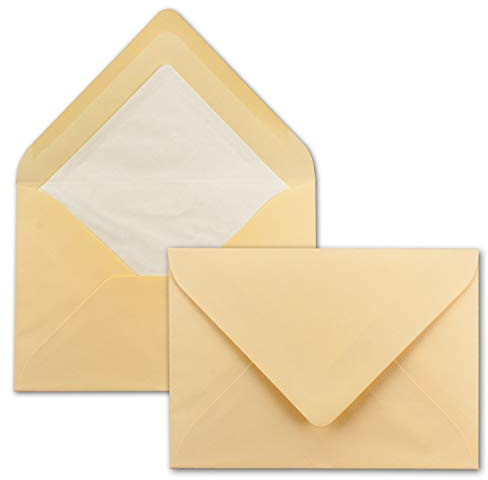 25x Kuverts in Honig-Gelb - Brief-Umschläge in DIN B6-12,5 x 17,6 cm Geripptes Papier - weißes Seidenfutter für Weihnachten & Festliche Anlässe