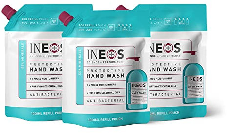 INEOS - Hand Soap Refills - Protective Handwash - Sea Minerals - Liquid - Cleansing – Pack of 3 x 1L, Packaging May Vary