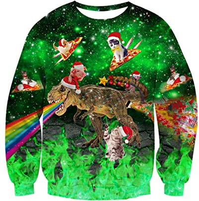 TUONROAD Donna Christmas Sweatshirt Gatto 3D Stampato Ugly Xmas Pullover Uomo Crewneck Funny Sweater Maglione di Natale Unisex - L