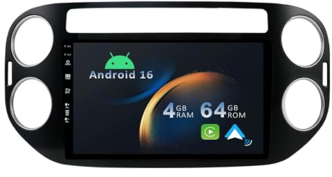 YUNTX [2+64G] Android 15 IPS Autoradio für VW Tiguan (2010-2015)-mit Wireless CarPlay/Android Auto/GPS/Lenkradkontrolle/Mirror-Link/Bluetooth 5.0/2 Din/USB/RDS/WiFi/4G+Kamera-IPS 9