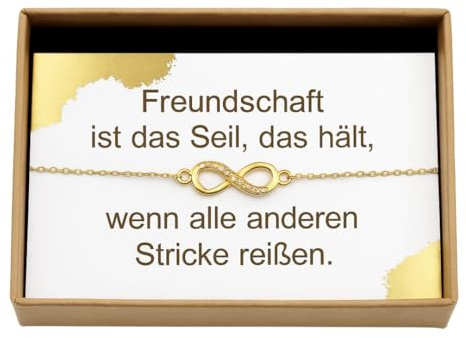 ONDEGO® HANDMADE in GERMANY Infinity Freundschaftsarmband mit Geschenkbox, verstellbar 16-22 cm, Silber oder Gold, beste Freundin Geschenk (Armband Gold)