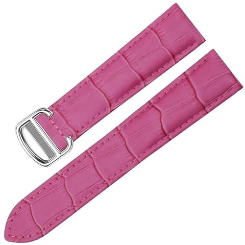 CYSUE Uhrenarmband für Cartier TANK SOLO RONDE DE Echtleder Uhrenkette Faltschnalle Uhrenarmband Zubehör Uhrenarmband Gürtel (Farbe: Rosenrot Silber, Größe: 18 mm)