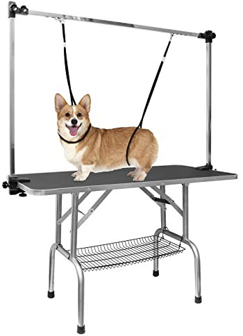 LOVMOR 36 Inch Dog Grooming Table,Adjustable Home Pet Grooming Tables with Arm/Noose/Mesh Tray