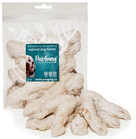 PawGang Rabbit Feet with Fur for Dogs 200g – Air Dried Natural Dog Treats | 10-12 Furry Feet, Healthy Long Lasting Low Fat Chews, Puppy Small Medium Large Dog, Grain Free Hypoallergenic Snack, Wormer