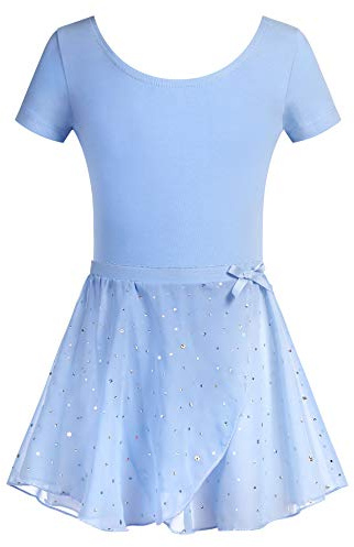 Robe de Danse de Ballet Arshiner pour Filles - Costume de Ballet en Coton avec Paillettes et Jupe en Tulle en Mousseline de Soie Bleu pour Enfants 4-5 Ans