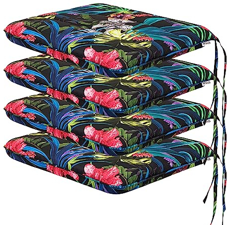PillowPrim Kissen für Stuhl - Sitzkissen - Für Gartenliebhaber & Balkonbesitzer - Hoher Sitzkomfort für Stühle & Bänke - Set mit 4 Kissen, Bunte Blätter, 50x43x6 cm