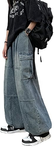 Y2K Baggy Jeans Emo Cyber Cargo Byxa Grunge Vintage Demin Kläder Estetisk Hiphop Jogger Sweatpants Gotiska Streetwear, BLÅ, 3XL