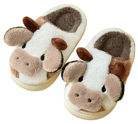 MUYOGRT Kuh Hausschuhe Plüsch Damen - Warme Lustige Tierpantoffeln, Winter Flauschige Cow Slippers, Weiche Rutschfeste Cartoon Pantoffeln für Drinnen und Draußen