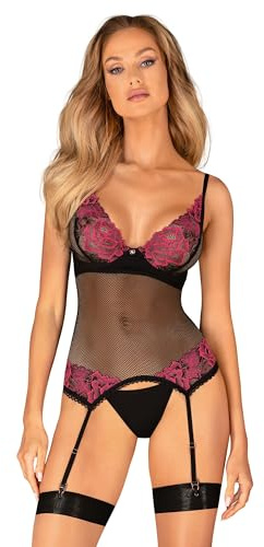 Obsessive Set Rosenty Strapshemd, Schwarz, XL/XXL