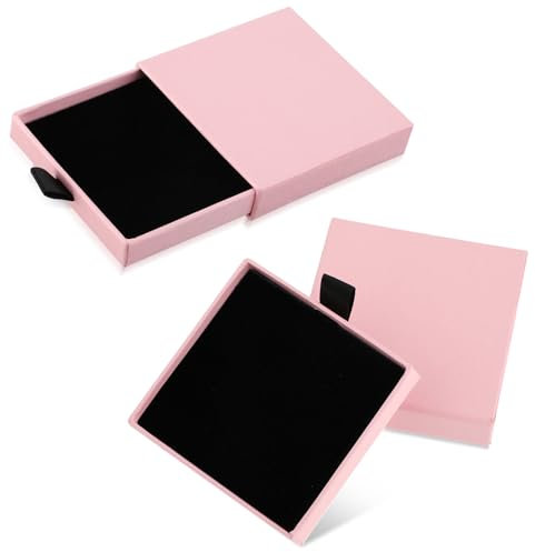 2Pcs Kraft Jewelry Organizer Storage Box for Jewellery - Square Necklace, Earring, Bracelet Gift Boxes (Pink)