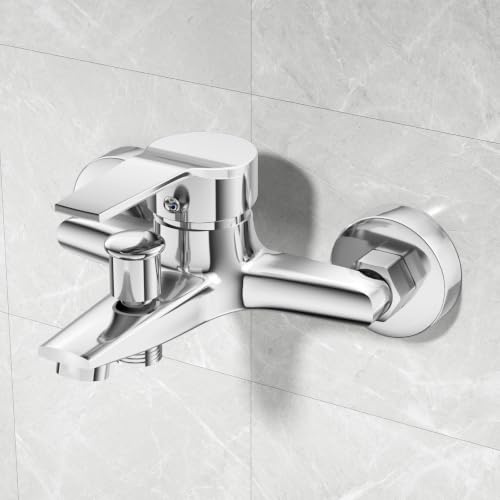 LADOKEE Robinet de baignoire, robinet de baignoire avec raccord G1/2, mitigeur monocommande pour baignoire chromé, robinet de douche H59 en laiton, montage mural en saillie, robinet de salle de bain