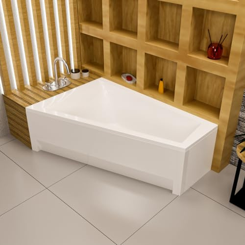 ECOLAM Badewanne RITA 160x100 LINKS Trapezform Acrylschürze Ablauf Füße SET | Eckbadewanne Trapezwanne direkt vom Hersteller Acrylschürze Ab- und Überlauf Alcaplast Füße Silikon im Set