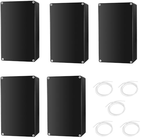 Pack of 5 Junction Boxes, Junction Box, ABS Plastic, IP65 Electrical Project Box, Junction Box, Dustproof, Weatherproof, with Lid, Black, Electrical Project, 83 x 58 x 34 mm
