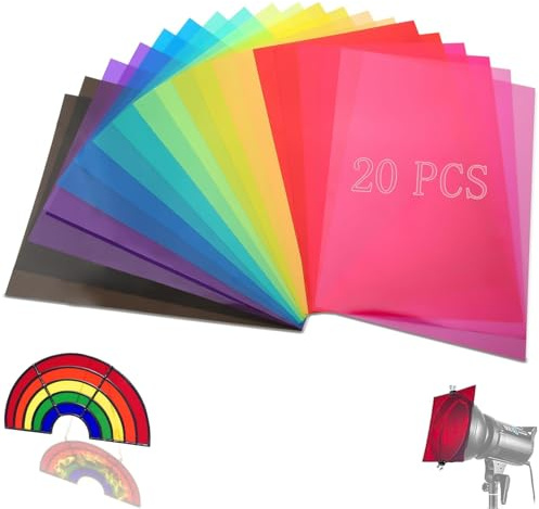 SWTYExt 20 st. värmebeständiga färgfilmer för lampor i 10 färger, 29,7 x 21 cm, färgfilter, A4, transparent färgkorrigering, för fotolampa, strålkastare, grafik