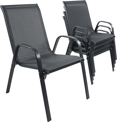 VCM Gartenstuhl 56x73x89 cm 4er Set stapelbar Metall Balkon | Sitzkomfort im Freien - Garten, Terrasse oder Balkon - Gäste und Familie - Metall, Textilene - 4er Set