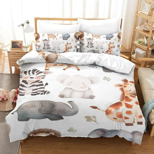 Jirafa Juego De Funda De Edredón, para Niños Y Niñas,3 Piezas Funda De Edredón con 3D,Ropa De Cama con Cremallera Fundas De Almohada Single（140x200cm）