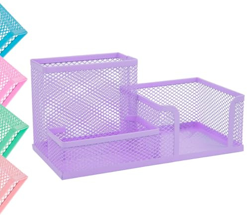 Starplast Organizador de Escritorio metálico en colores pastel con Soporte para Teléfono, lápices, material escolar, 3 compartimentos, pequeño, de mesa, calidad, resistente - LILA