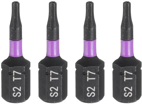 QUARKZMAN 4Pz TT7 Inserti per Avvitatore Torx 1/4 Gambo Esagonale 25mm/1 Lunghezza Punte per Cacciavite Magnetico 6 Punte Esagonali a Stella in Acciaio S2 con Foro per Trapano Elettrico