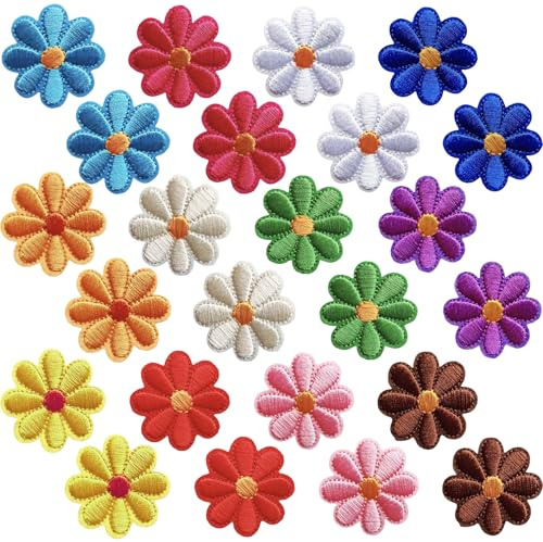 24Stück Flicken zum Aufbügeln Gänseblümchen Patches zum Aufbügeln Blumen zum Aufnähen Bügelbilder für Textilien Bügelflicken Kinder Erwachsene Aufbügelflicken für Hut Jeans Kleid Taschen Kleidung Deko
