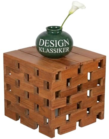 MR. DEKO Beistelltisch Outdoor Dunham Hocker Holz 50x50cm Gartenhocker | Massiv, Wetterfest Teakholz