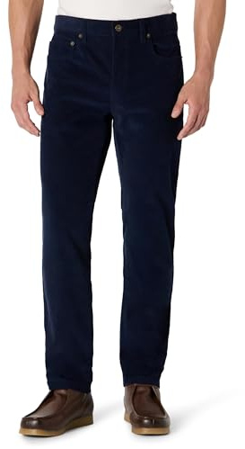 Amazon Essentials Pantaloni in Velluto a Coste a 5 Tasche a Vestibilità Aderente Uomo, Blu Marino, 28W / 32L