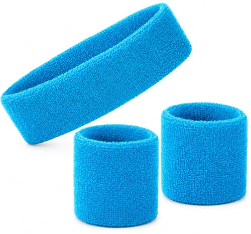 Neon Schweißbänder Set - 80er Jahre Retro Stirnband & Armbänder | Sport Schweißband für Männer & Frauen | Gym, Workout, Laufen, Tennis, Radfahren, Basketball, Yoga & Kostümzubehör