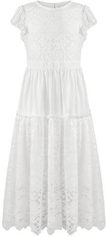 Rolanko Flower Girls Lace Dress First Holy Communion Prom Party Wedding Ruffle Sleeve Princess Long Maxi Dresses