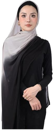 PeacePray Special Ombre Modal Cotton Hijab Scarf for Women, Graceful Gradient Muslim Head Scarfs, Ombre Black