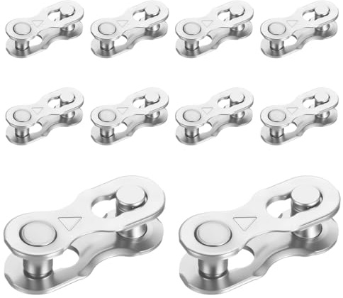 10 Pairs Reusable Bicycle Missing Link Chain Connector for 6 7 8 9 10 Speed Chains, Stainless Steel Quick Release Link for Mountain and Road Bikes, Easy Install Tool-Free Silver Clips
