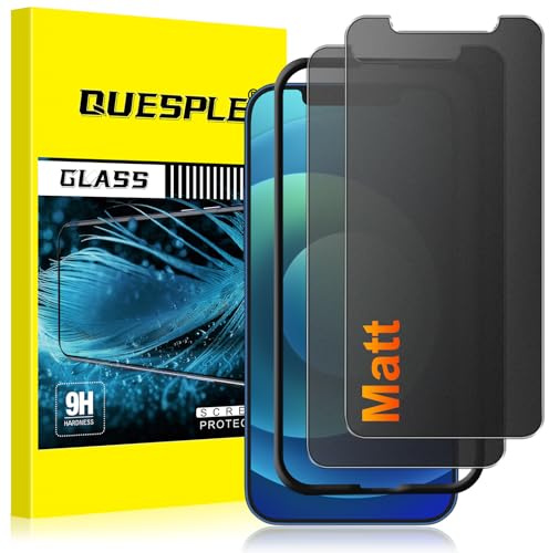 QUESPLE [2 Stück] Matt Panzerglas Sichtschutz für iPhone 12/12 Pro, 28° Anti Spähen Blendschutz Matte Schutzfolie, Anti-Fingerabdruck, Anti-Kratzen Gehärtetem Glas Displayschutzfolie