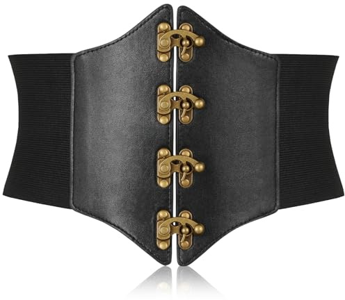 Teouuas Ceinture Corset, Corset Pirate Femme Large Réglable, Rétro Ceinture Medievale Femme, Cuir Bustier Pirate Élastique, pour Tenue Quotidienne Halloween Fête Cosplay, Noir