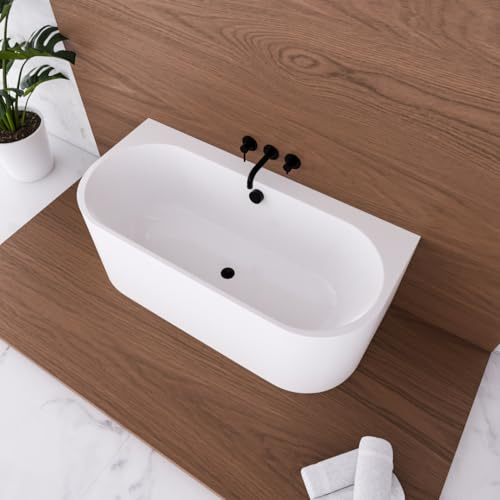 ECOLAM Vorwandbadewanne halb freistehende Badewanne Vigoo Wall I moderne Wandbadewanne Wanne Top QUALITÄT Acrylwanne I Wandmontage Komplett Set Click Clack (Ablauf schwarz, 180 x 80 cm)