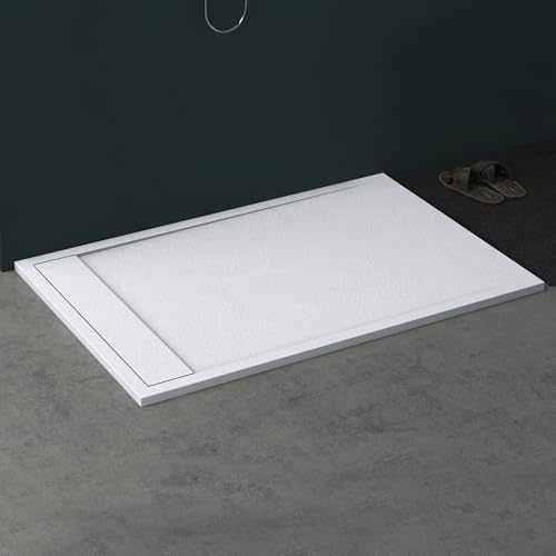 Mai & Mai Receveur de Douche Blanc Rectangulaire 90x120x3cm | Fabriqué en Résine, Bac à Douche Extra-plat, Receveur Antiglisse pour Salle de Bain, Géo10