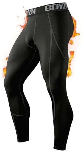Boyzn Men's Thermal Compression Pants Fleece Lined Thermal Leggings Winter Running Tights Workout Leggings Sports Athletic Baselayer Bottoms Fleece Black-S