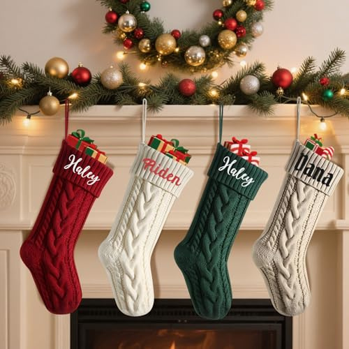 Lustige Weihnachtsstrümpfe zum Selbermachen, personalisierbar, personalisierbar, mit Namen, groß, gestrickt, Familien-Weihnachtsstrumpf für Kamin, Weihnachtsfeier, Dekoration (6 Stück)