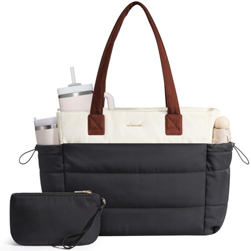 LOVEVOOK Handtasche Damen Shopper Tasche Groß Tote Bag Puffer Arbeitstasche | Lehrertasche Leicht 15,6 Zoll Laptoptasche mit Kleiner Tasche, Schultasche Handbags Women für Uni Schule Business Büro