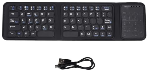 Lazmin112 Foldable Bluetooth Keyboard with Touchpad, Full Size Portable Wireless Keypad, Rechargeable Ultra Slim Folding Keyboards for Android IOS Tablet & Laptop