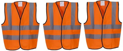 Kids Hi-Vis Two Band & Braces Safety Waistcoat | Lightweight High Visibility Vest for Children | Reflective Workwear for School, Cycling & Outdoor Safety (Orange, S) -Pack of 3