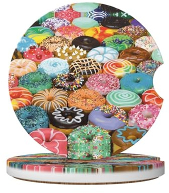 Set di sottobicchieri in ceramica con stampa ciambelle, 6,5 cm, adatti per portabicchieri