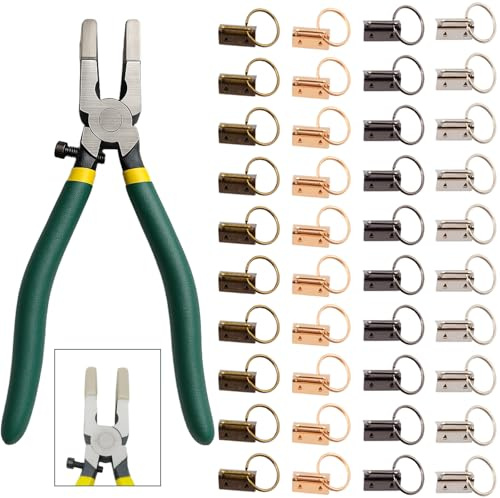 Key Fob Hardware Set Includes 1 4 Color Keychain Hardware with Key Rings 40 pcs and Glass Running Pliers 1 pcs, Green