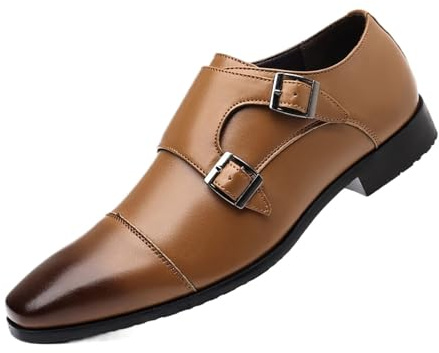Klänningsskor For Män Dubbelspänne Stängning Affärsformella Kontorsbröllopsskor Med Andningskomfort, Halkbeständig Design For Professionella Tillfällen(Brown,46 EU)