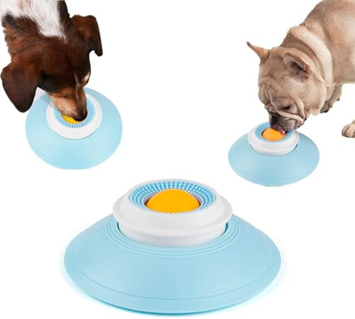 Dog Lick Sphere Slow Feeder Bowl, Rotating Ball Design Feeder, Cleans Tongue Coatings, Features Non-Slip Suction Cup, Licksphere for Dogs and Cats (Yellow)