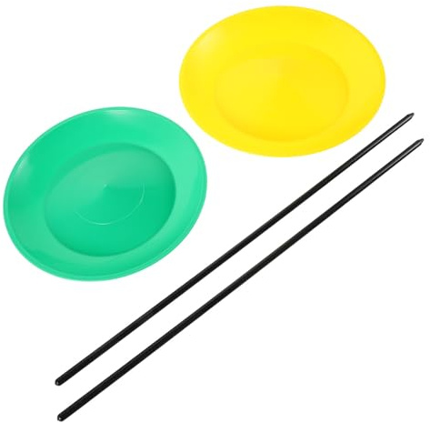 UKCOCO Juego de Platos Giratorios y Palos para Malabarismo para Niños Principiantes, Tamaño Estándar, Color Amarillo y Verde, Juguete de Habilidad para Circo y Actuaciones, Set de 2