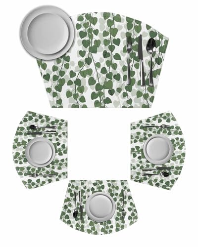 Round Table Placemat Wedge Placemats Set of 4,Spring Plants Ivy Placemat Washable Table Mats,Green Heartleaf Philodendron Fan Shaped Place Mats for Kitchen Dinner Party Decor