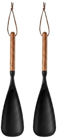 VELAJA, Set di 2 Cucchiaio Silicone Cucina con Manico in Legno, Mestolo Silicone Resistente al Calore, Utensile per Padella Antiaderente, Per Mescolare e Servire