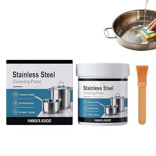 Powerful Burnt Residue Remover Paste for Cookware Cleaner with Brush, Heavy Duty Pot Bottom Black Stain Cleaner for Removing Burnt Stains Oil and Grease on Pots Pans and Grills