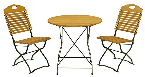DEGAMO Klappgarnitur Gartenset Bad TÖLZ 3-teilig im Kurgarten-Design, Stahl grün, Holz Robinie geölt, klappbar, Outdoor