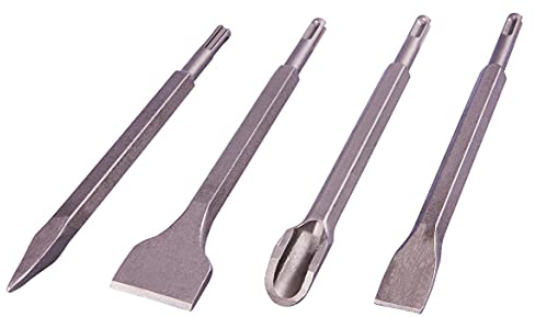 Amtech - 4 Piece SDS Chisel Set, 250mm Heat-Treated Carbon Steel, Flat and Groove Types for Masonry and Demolition Work
