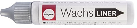 Rayher Hobby Rayher 31500610 Wachs-Liner, silber, Flasche 30 ml, zum Kerzen bemalen, Wachsstift, Flüssigwachs zum Malen direkt aus der Flasche, Brill.silber